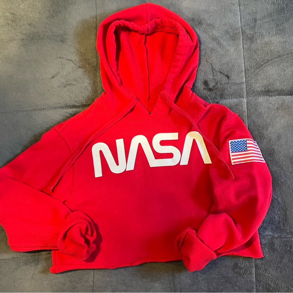 Red NASA hoodie crop top sweatshirt gently worn